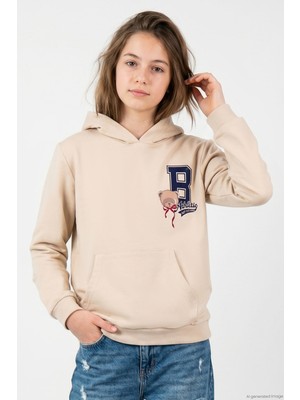 Breeze Kız Çocuk Sweatshirt Sevimli Ayıcıkcıklar Baskılı Sırt Baskı Detaylı 8-14 Yaş , Bej