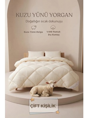 Formeya %100 Doğal Kuzu Yünü Yorgan Çift Kişilik Pamuk Kılıflı Kokusuz Terletmez Yıkanabilir 200X220 cm