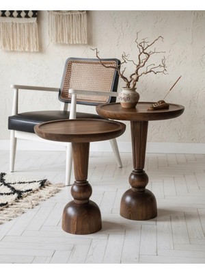 Aselya Home Doğal Ahşap 2'li Set Mantar Yan Sehpa Modern Fiskos
