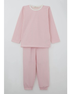 Breeze Kız Çocuk Pijama Takımı Rüya Çizgili 4-8 Yaş, Pembe