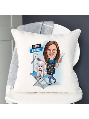 Marvielle Kadın Karikatürlü Köpek Kuaförü - Yastık