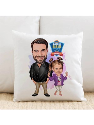 Marvielle Baba ve Kızı Karikatürlü - Yastık