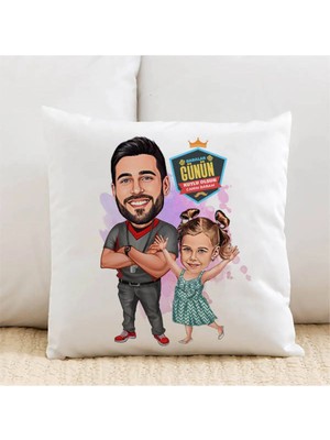 Marvielle Futbol Sever Baba ve Kızı Karikatürlü - Yastık