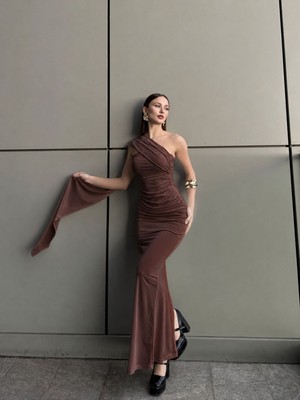 Kadın Şallı Maxi Uzun Likralı Elbise
