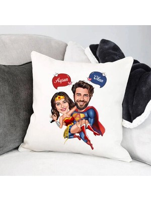 Marvielle Süper Kahraman Aşıklar Karikatürlü - Yastık