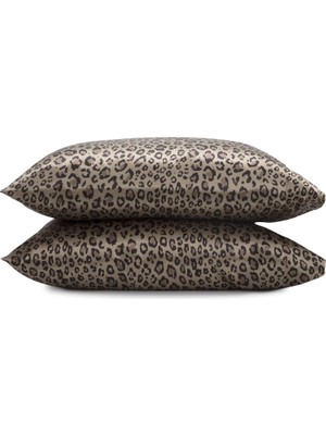 Str Store Elegance Seduction 1S51570 Saten Leopar Hayvan Baskı Ipeksi Kolay Bakım Makinede Yıkanabilir Yastık Kılıfı Çift Standart Boyut, 2'li Paket, Kahverengi
