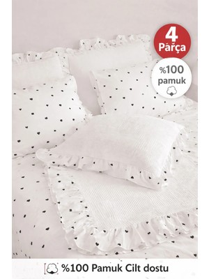 Marvielle Fırfırlı 4 Parça Tek Kişilik Pike Takımı Lastikli Çarşaflı - Tek Kişilik Pike & Pike Takımı