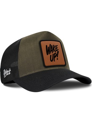 BlackBörk Wake Up Logolu  Cordura Siyah-Haki Trucker Şapka