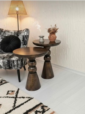 Aselya Home Doğal Ahşap 2'li Set Mantar Yan Sehpa Modern