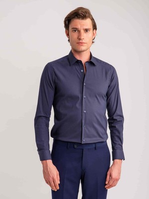Dufy Erkek Ekstra Slim Fit Uzun Kol Lacivert Gömlek