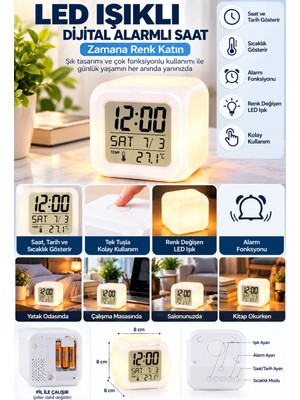 Str Store LED Aydınlatmalı Küp Saat Dijital Alarm Tarih ve Sıcaklık Göstergeli