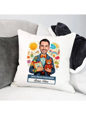 Marvielle Erkek Okul Öncesi Öğretmeni Karikatürlü - Yastık