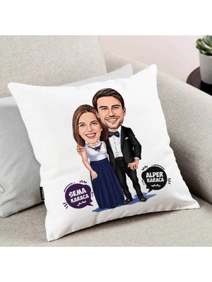 Marvielle Nişanlı Çiftler Karikatürlü - Yastık