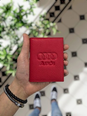 Visso Leather 1904 Audi Logolu Deri Araç Ruhsat Kılıfı - Ruhsat Kabı Isme Özel Çanta Cüzdan