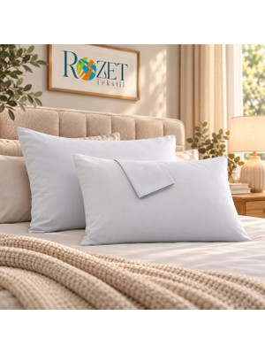 Rozet Tekstil Gri Yastık Kılıfı Pamuk Kumaş Kapaklı (2 Adet) 50 x 70 cm