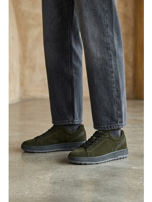 Ziya, Erkek Hakiki Deri Sneaker 1631064ZOZY342 Haki
