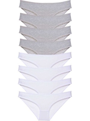 Kapamarka 8 Adet Süper Eko Set Likralı Kadın Slip Külot Gri Beyaz