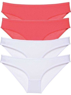 Kapamarka 4 Adet Eko Set Likralı Kadın Slip Külot Fuşya Beyaz