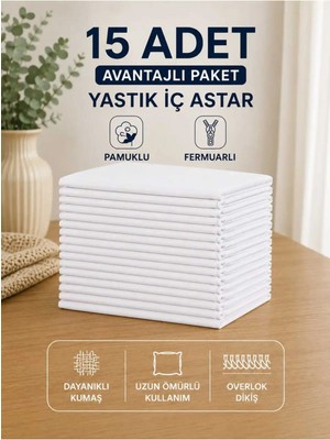 Marvielle 15 Adet %100 Pamuklu Fermuarlı Yastık Iç Kılıfı 50X70 cm - Yastık Kılıfı
