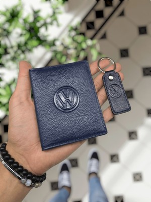 Visso Leather 1904 Volkswagen Logolu  Deri Araç Ruhsat Kılıfı Isme Özel Çanta Erkek Kadın Modeli