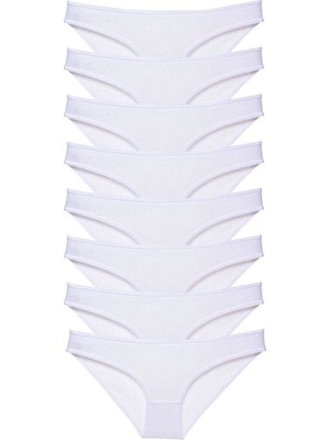 Kapamarka 8 Adet Süper Eko Set Likralı Kadın Slip Külot Beyaz