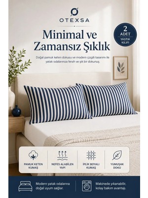 Marvielle Pamuk Keten Çizgili 50X70 cm 2 Adet - Yastık Kılıfı
