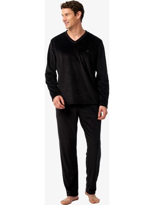 Blackspade Erkek Uzun Kol V Yaka Polar Kadife Siyah Pijama Takımı C2T8N904