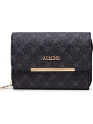Armine 381 Kadın Monogram Baskılı Gold Metal Detaylı Çapraz Askılı Cüzdan Çanta Portföy