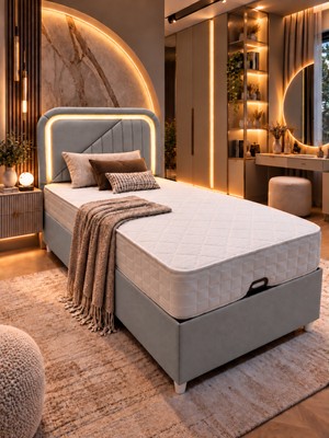 Setay Baza Seti, Lyon Ledli Tek Kişilik Baza Başlık Maxi Yatak Seti - 90X190 cm
