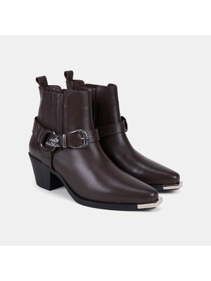 Desa Kadın Acı Kahve Vintage Tokalı Topuklu Deri Western Bot