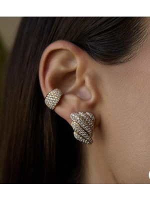 Regina Accessories Büyük Dalgalı Zirkon Taşlı Küpe Kararmaz Antialerjik
