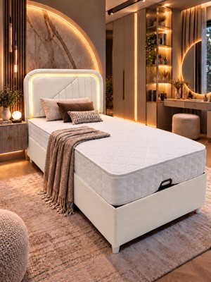 Setay Baza Seti, Lyon Ledli Tek Kişilik Baza Başlık Maxi Yatak Seti - 90X190 cm