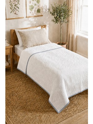 Marvielle %100 Pamuk Waffle Pike Yatak Örtüsü 140X180 cm Biye Detaylı - Tek Kişilik Pike & Pike Takımı