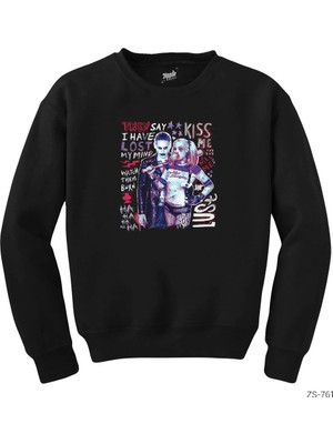 Z zepplin Suicide Squad Joker And Harley Typography Siyah Sweatshirt