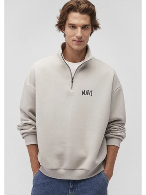 Mavi Yarım Fermuarlı Sweatshırt Açık Gri