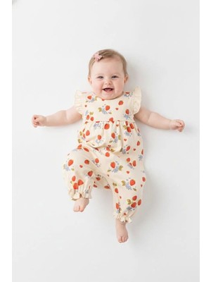 Tiffany Baby Kız Bebek Strawberry Garden Theme Kısa Kollu Tulum Ekru 15004