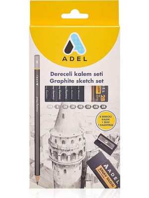 Adel Dereceli Kurşun Kalem Seti, 8’li, Hb-8b, Sınav Silgisi ve Kalemtıraş Hediyeli, Teknik Çizim ve