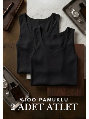 Qkk %100 Pamuklu 2'li Erkek Atlet - Siyah Terletmez Penye Atlet