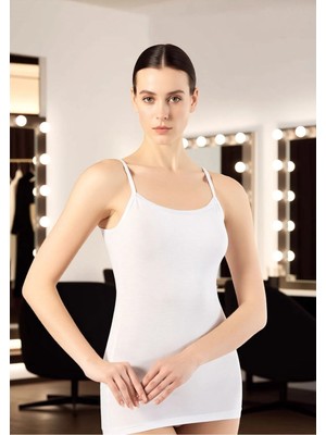 White Velvet Kadın 3'lü Beyaz Bambu Likralı Ince Askılı Atlet - Ipeksi Dokulu Esnek Atlet