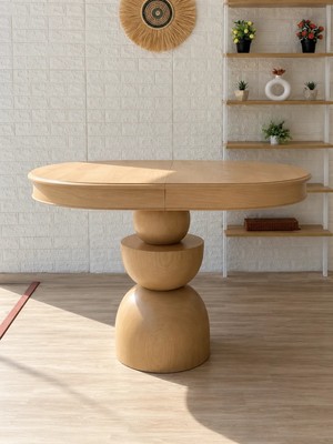 Silla Boğum Ayaklı Masa Ahşap Oval Naturel Renkli Açılır Masa (Boy 90 Cm/en 130 Cm)