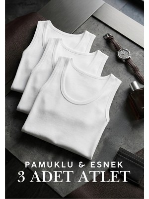 Qkk Erkek Likralı Pamuklu 3'lü Atlet - Esnek ve Yumuşak Dokulu Atlet