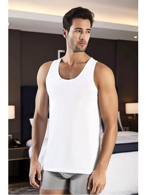 White Velvet Erkek 6'lı Beyaz Bambu Pamuklu Atlet - Yumuşak Dokulu Premium Atlet