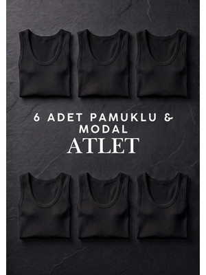 Qkk Erkek 6'lı Siyah Modal Pamuklu Atlet - Yumuşak Dokulu Premium Atlet