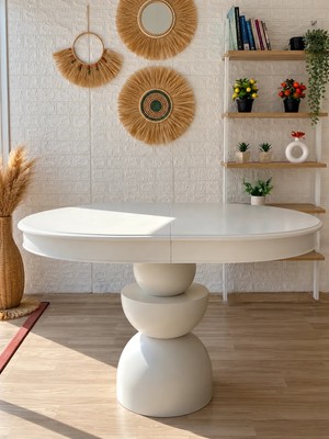 Silla Boğum Ayaklı Masa Ahşap Oval Beyaz Renkli Açılır Masa (Boy 80 Cm/en 120 Cm)