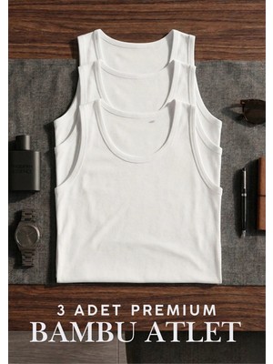 Qkk Erkek 3'lü Beyaz Bambu Pamuklu Atlet - Yumuşak Dokulu Premium Atlet