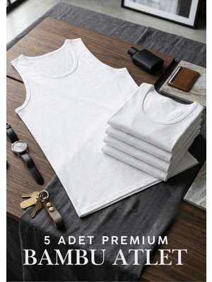 Qkk Erkek 5'li Beyaz Bambu Pamuklu Atlet - Yumuşak Dokulu Premium Atlet