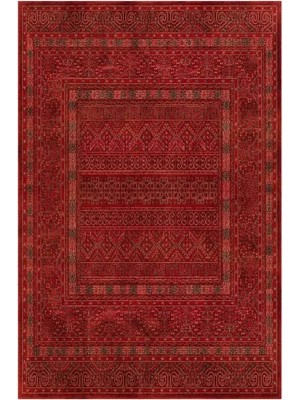 Aren Halı Arga Klasik Çerçeveli Kırmızı Polyester ve Pamuklu Kaydırmaz Taban Yıkanabilir Dijital Baskı