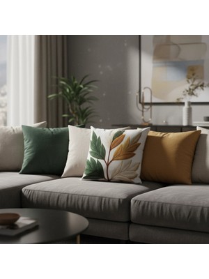 Loom & Laurel İçi Dolu Dekoratif Kırlent 45 x 43 cm, Dijital Baskılı Krep Kumaş, Dolgulu Yastık ve Fermuarlı Kılıf, Kanepe ve Koltuk için - Yaprak Desenli