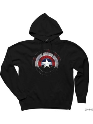 Z zepplin Captain America Shield Siyah Kapşonlu Sweatshirt Hoodie