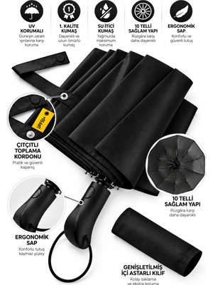Aventus Ergonomik Saplı 10 Telli Otomatik Şemsiye